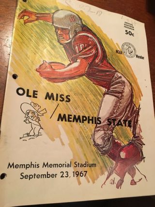 1967 Ole Miss Rebels Football Program Vs Memphis State Memphis Memorial Stadium