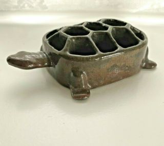 Vtg Glazed Bronze Metal Turtle Flower Frog 13 Tortoise Turtle Shell Holes