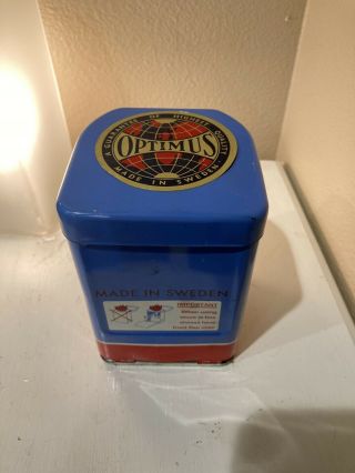 Vintage Optimus 80 Made In Sweden Collectible Camping Stove In Blue Tin