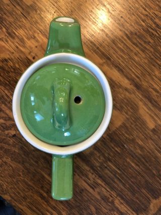 Vintage Hall Pottery Small Single Teapot Ivory & A Green W/Ivory Inside Creamer 2