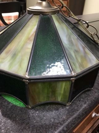 Vintage Tiffany Style Lead Hanging Ceiling Lamp Stained Glass Green