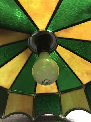 Vintage Tiffany Style Lead Hanging Ceiling Lamp Stained Glass Green 2