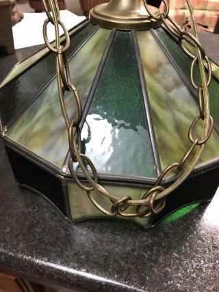 Vintage Tiffany Style Lead Hanging Ceiling Lamp Stained Glass Green 3