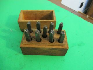 Vintage 5/16 Steel Number Stamp Punches W/ Wood Box
