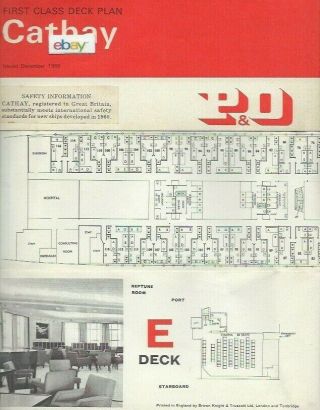 P & O Orient Lines Deck Plans & Brochure S.  S.  Catahy First Class 1966