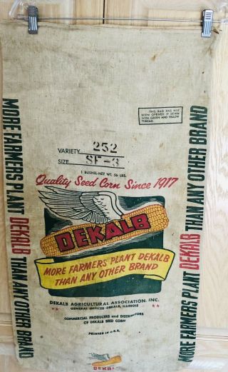 Vintage Dekalb Seed Corn Bushel Bag Sack Burlap W/o Paper Lining 30” X 17” Exc