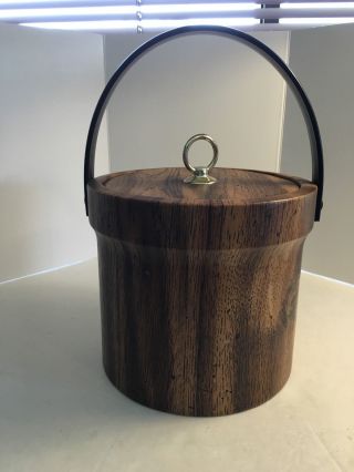 Vintage Brown Faux Wood Grain Vinyl Ice Bucket