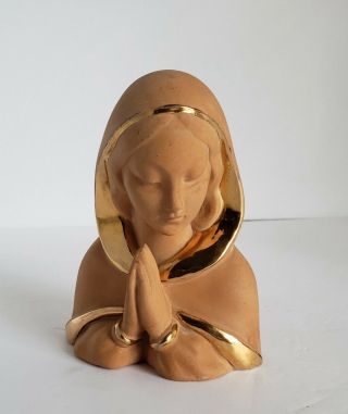 Vintage Terra Cotta Madonna Figurine Statue Bust Made In Italy Numbered