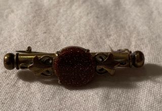 Antique Victorian Goldstone Nanny Pin With Hidden Sewing Kit