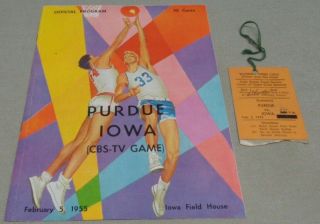 Vintage 1955 U Of Iowa Vs Purdue Basketball Program & Press Pass