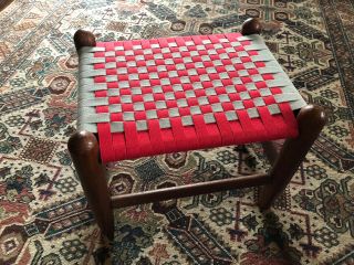 Vintage Shaker Style Foot Stool With Red And Grey Shaker Tape