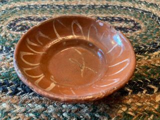 18th To Early 19th Century Sm Sz Slip Decorated Redware Bowl Eating Or Serving