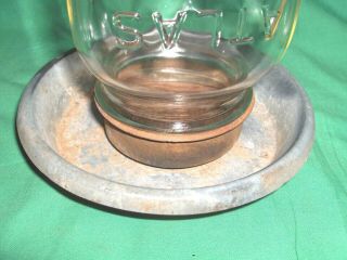 640 - VINTAGE TIN CHICKEN FEEDER,  WATERER WITH LARGE GLASS ATLAS JAR 2