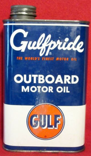 Vintage Gulfpride Marine Outboard Motor Oil Tin 1 Quart Tin With Cap