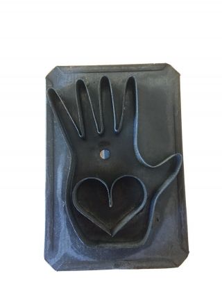 Antique Dark Tin Heart In Hand Cookie Cutter Primitive American Aafa Folk Art