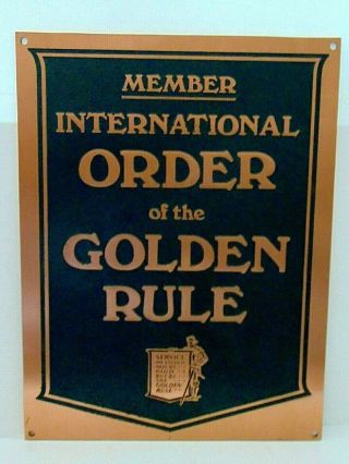 Vintage International Order Of The Golden Rule Advertising Bronze Sign Gas Oil