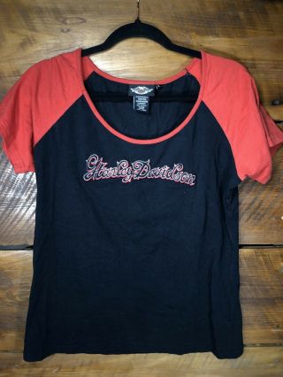 Harley Davidson Motorcycle Womens Xl Stitch Fitted Tee Shirt