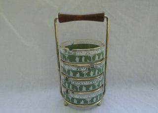 4 Vintage Jeanette Glass Ashtrays With Stand Sage Green Hellenic Greek Wedgwood