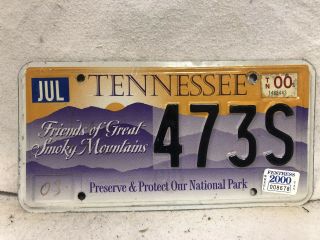 2000 Tennessee License Plate (friend Of The Great Smoky Mountains)