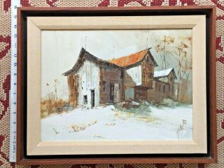 Edward Elhoff (1929 - 1986) Oil On Board " Old Barn " Country Painting
