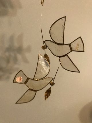 2 Vtg Capiz Shell Xmas Ornament Sun - Light Catcher - Hanging Dove Birds