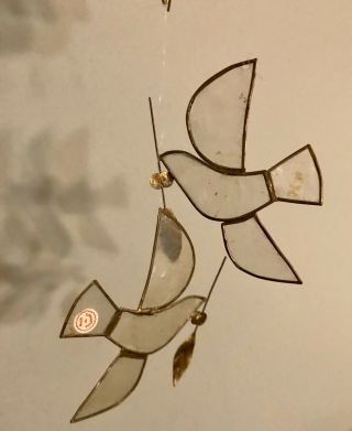 2 Vtg Capiz Shell Xmas Ornament Sun - Light Catcher - Hanging Dove Birds 2