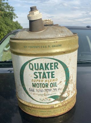 Vintage Quaker State Blend 5 Gallon Motor Oil Can With Wooden Handle