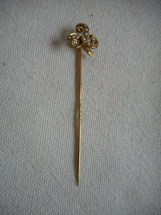 Antique Victorian 14k Yellow Gold Stick Pin Covered With Seed Pearls