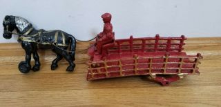 Hubley Kenton Vintage Cast Iron Horse Drawn Red Gold Circus Carriage And Horse
