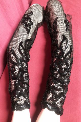 60s Vintage Fishnet Sleeves W Sequins Pattern - Gloves? Costume? Leg Warmers?
