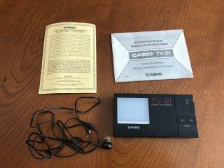 Vintage Casio Pocket Lcd Television Tv - 21 Vhf/uhf B/w Analog W/manual; Earphones