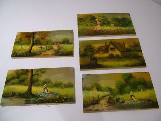 5 Signed Saleh ? Vintage Oil Paintings On Wood Board Rural Scene 226