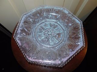 Antique Boston Sandwich Lacy Flint Pressed Beehive And Thistle Octagonal Dish
