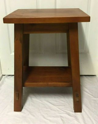 Antique Mission Arts & Crafts Style Solid Wood Lamp Table Plant Stand W/ Shelf