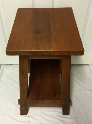 Antique Mission Arts & Crafts Style Solid Wood Lamp Table Plant Stand w/ Shelf 2
