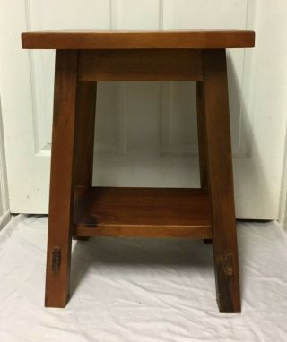 Antique Mission Arts & Crafts Style Solid Wood Lamp Table Plant Stand w/ Shelf 3