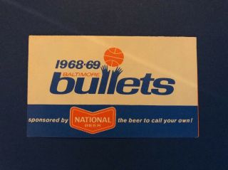 1968/69 Baltimore Bullets Pocket Schedule National Beer
