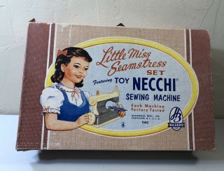 Vtg Little Miss Seamstress Hasbro & Toy Necchi Sewing Machine Set Box