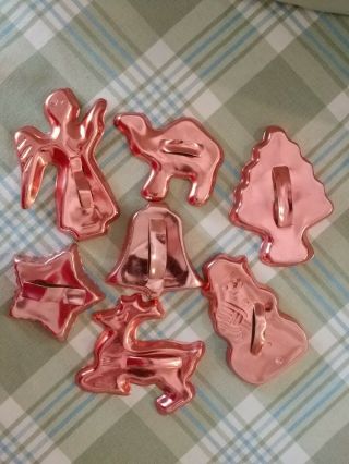 7 Copper Colored Aluminum Christmas Cookie Cutters Vintage