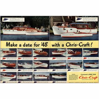 1947 Chris Craft Boats: Make A Date For 48 Vintage Print Ad