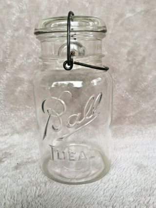 Vintage Ball Ideal Qt.  Clear Mason Jar W/ Wire Bail & Glass Lid 7