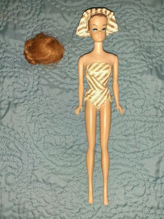 1963 1st Fashion Queen Barbie With Swimsuit Turbin Vintage Japan