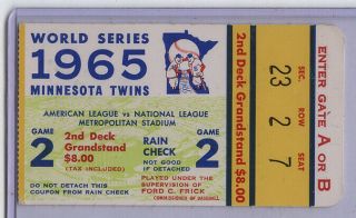 1965 World Series Ticket Gs Stub Game 2 Minnesota Twins Los Angeles Dodgers