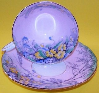 Vintage Paragon Tea Cup & Saucer - Circ.  1960 Yellow & Blue On Pink
