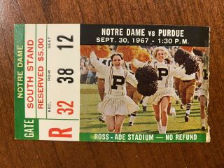 1967 Notre Dame Vs Purdue Ticket Ara Parseghian