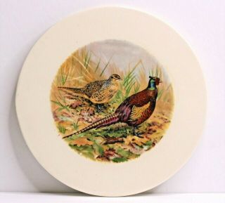 Vintage 8 " Round Ceramic Tea Tile Trivet Hot Plate Pheasant Male Female Birds