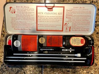 Vintage Sears 22 Cal Gun Cleaning Kit In Metal Box Old Stock