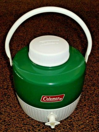 Vintage Coleman Green & White 1 Gallon Water Cooler Jug With Cup