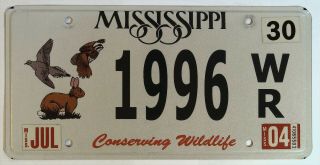 Mississippi Ms Miss License Plate Tag Vintage Rabbit Quail Dove Specialty 2004 M