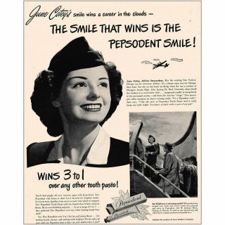 1948 Pepsodent: Airline Stewardess June Cotey Vintage Print Ad